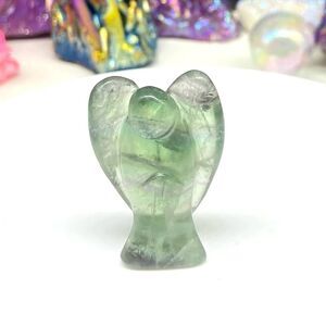 Fluorite Angel Carving Natural Stone Crystal Hand Carved Green Gift Decor Green
